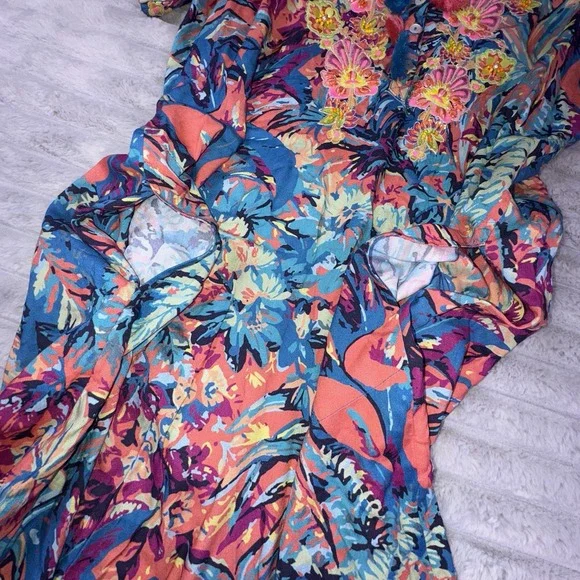 Soft‎ Surroundings Large Florence Tropicana Embellished Sequin Floral Maxi Dress